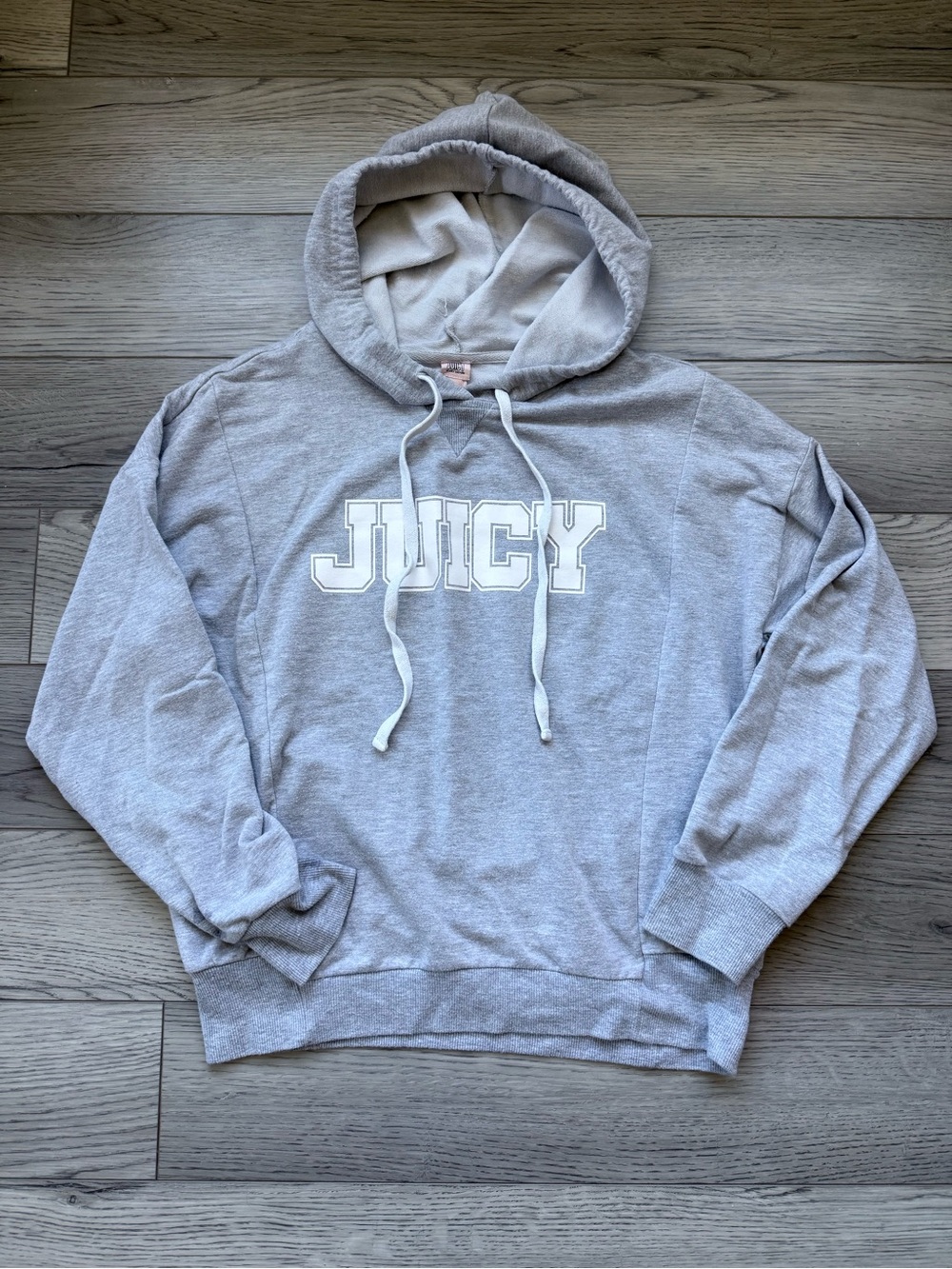 Juicy Couture Womnen's Gray 'JUICY' Hooded Sweatshirt size small Y2K